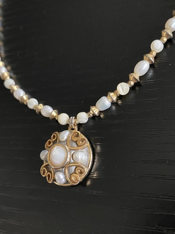 "Collar gargantilla de colección Michal Golán perlas de agua dulce diseño corazón cuentas colgantes 15""" Foto 4 de 4