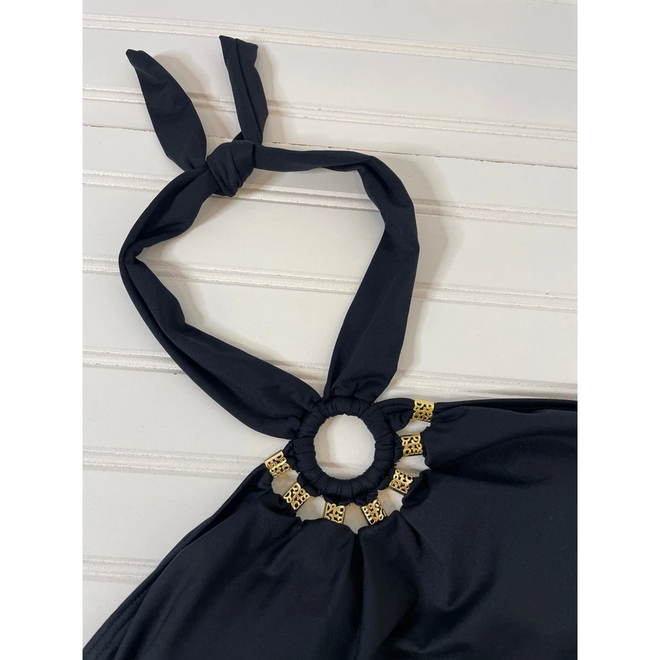 Regata Carmen Marc Valvo preta tribal musa frisada halter natação tamanho XS - Imagem 3 de 4