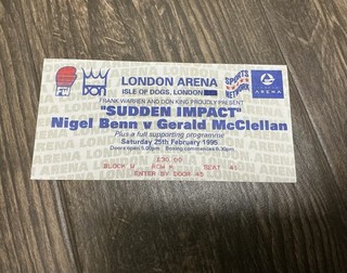 Nigel Benn V Gerald McClellan Fight Ticket 1995 London Area Very Rare 🥊Boxing
