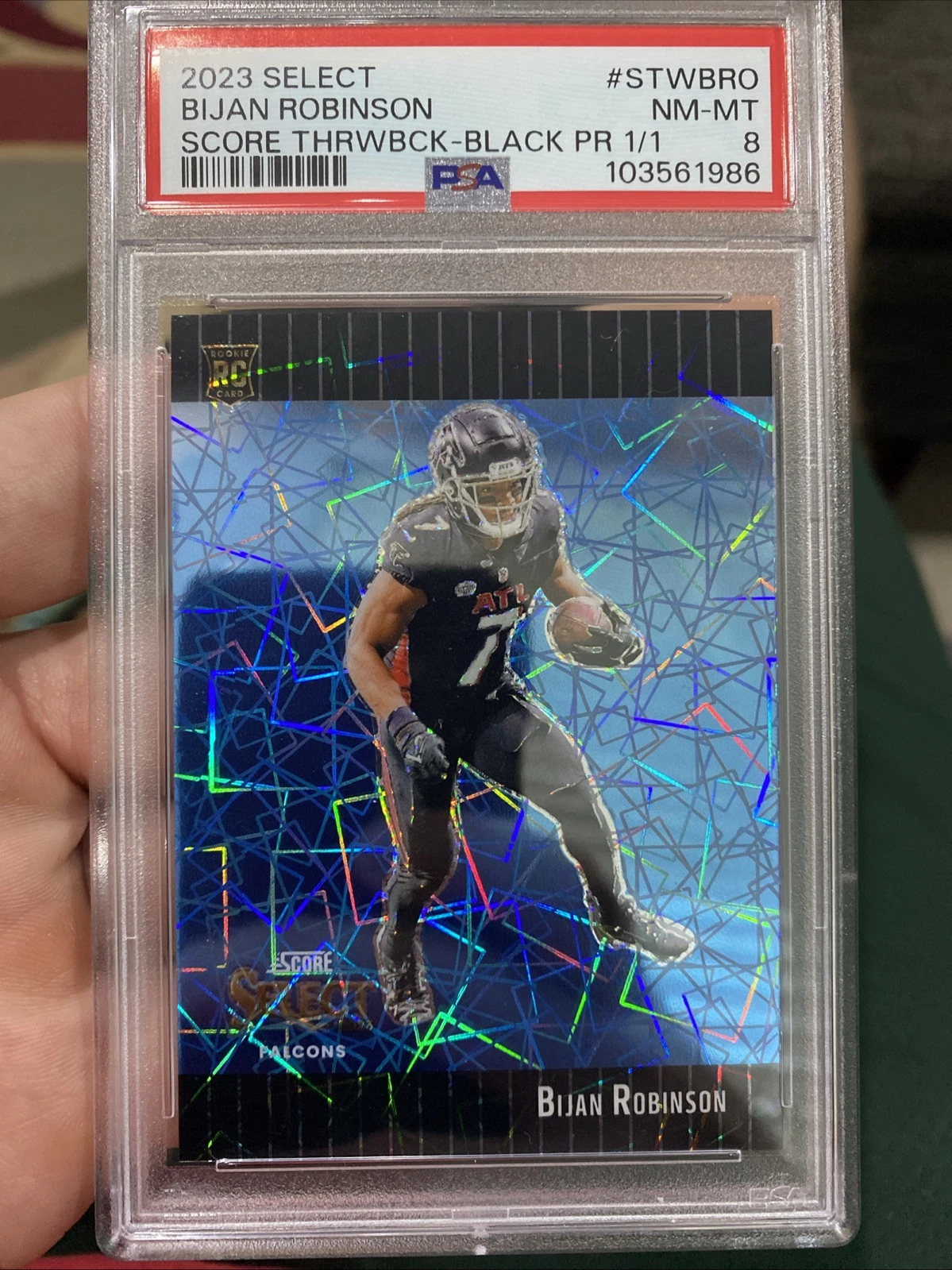 Bijan Robinson Panini Select Score Select Throwback #STWBRO Black Prizm 1/1