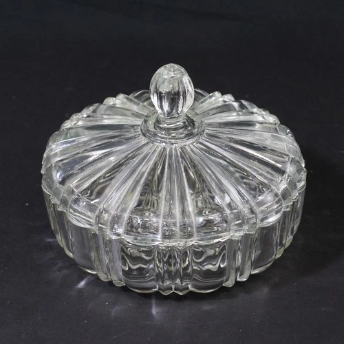 Vintage Anchor Hocking Old Cafe Lidded Candy Dish Clear 7 Inch