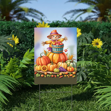 Scarecrow Yard Sign Fall Harvest Outdoor Decor Pumpkin Farm Garden Display