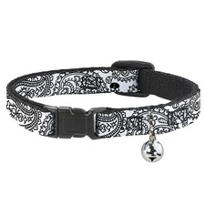 Cat Collar Breakaway with Bell Bandana/Skulls White/Black NARROW Fits 8.5-12"