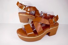 FITFLOP PILAR BACK STRAP TAN LEATHER/LEATHER LINED PLATFORM CLOG SANDALS UK 7/40