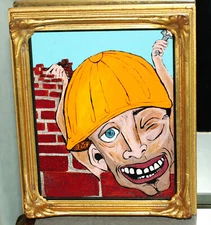 Expressionist Oil Painting Mixed Media Outsider Art CONSTRUCTION SITE ZONE Frame