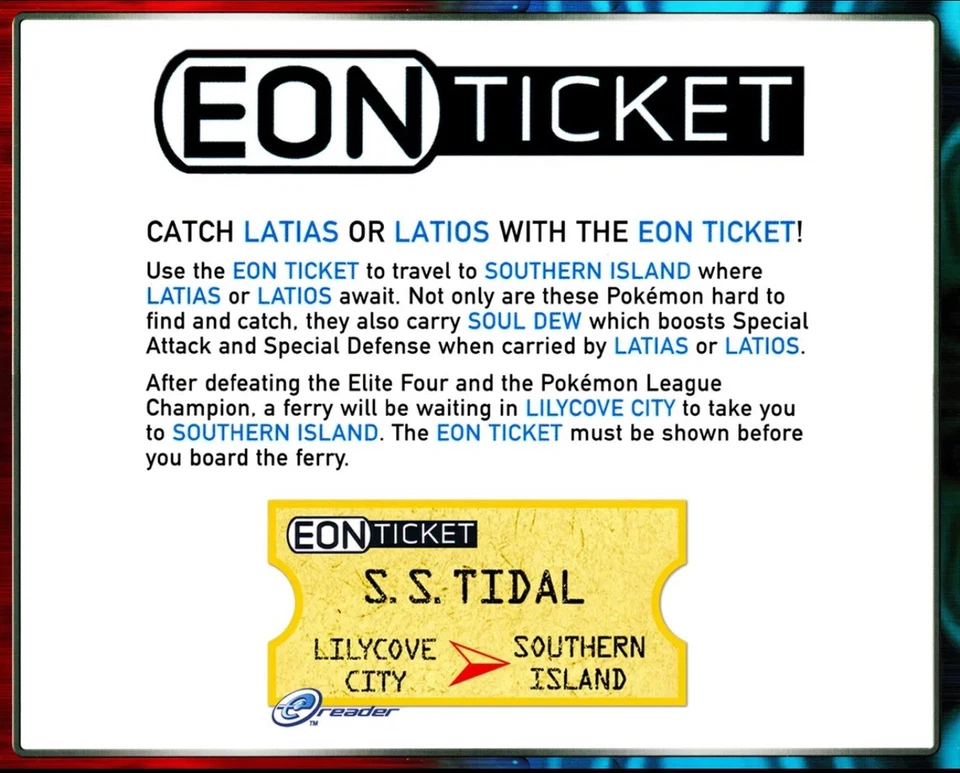 Eon Ticket - Pokemon Ruby & Sapphire e-Reader Custom Card (Read Description) - Image 3 of 4