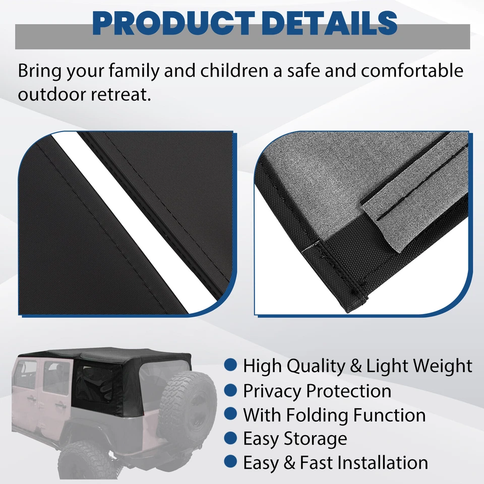 适用于 2007 - 2009 年 JEEP WRANGLER JK 软顶黑色 4 门带有色窗户 — 第 4/4 张图片