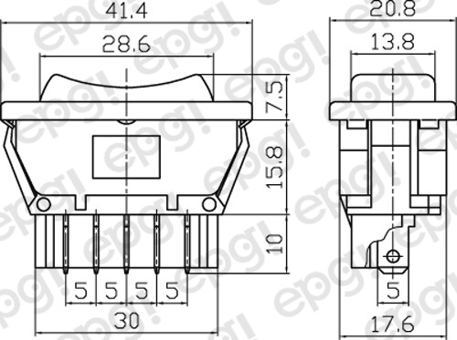 INTERRUPTOR DE VENTANA AUTOMOTRIZ DPDT C/OFF (ENCENDIDO/APAGADO) 5P 20 AMPERIOS - 12VDC # DLRS-10PK - Imagen 2 de 3