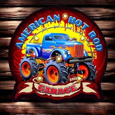 Vintage 3D LED Leucht Blechschild American Hot Rod Garage Mann Höhle Wanddeko