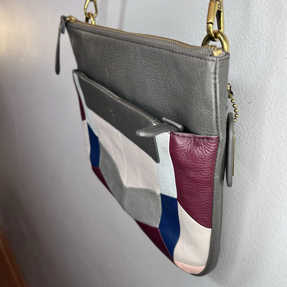 FOSSIL Hobo Bolso Bandolera de Hombro Cartera Mensajero Retazos Cuero de Vaca Foto 2 de 4