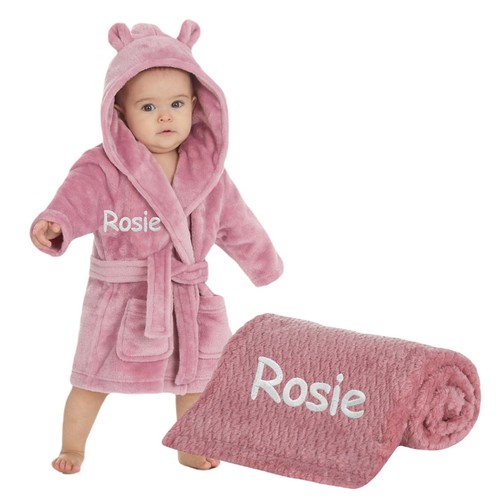 Personalised Embroidered Baby Robe Dressing Gown and Blanket Gift Set - Picture 6 of 7
