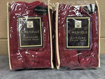 2- Suite 109 Red Chenille Standard Pillow Shams