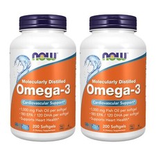 2 x NOW Omega 3 Molecularly Distilled 200 Softgels