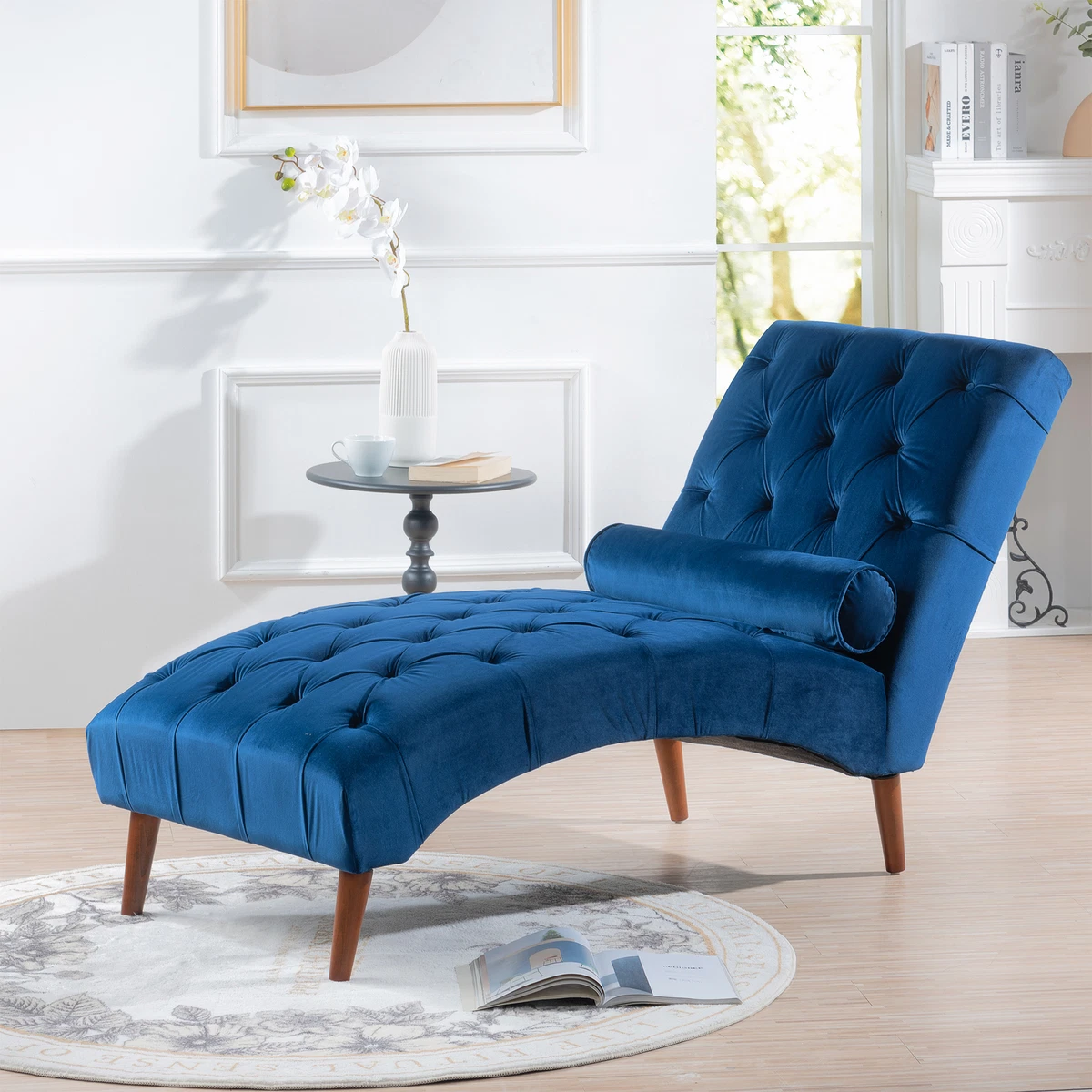 Blue tufted 2024 chaise lounge