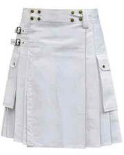 New Men's Fashion White Utility Kilt Scottish Kilts For Men Size 28" to 50" 