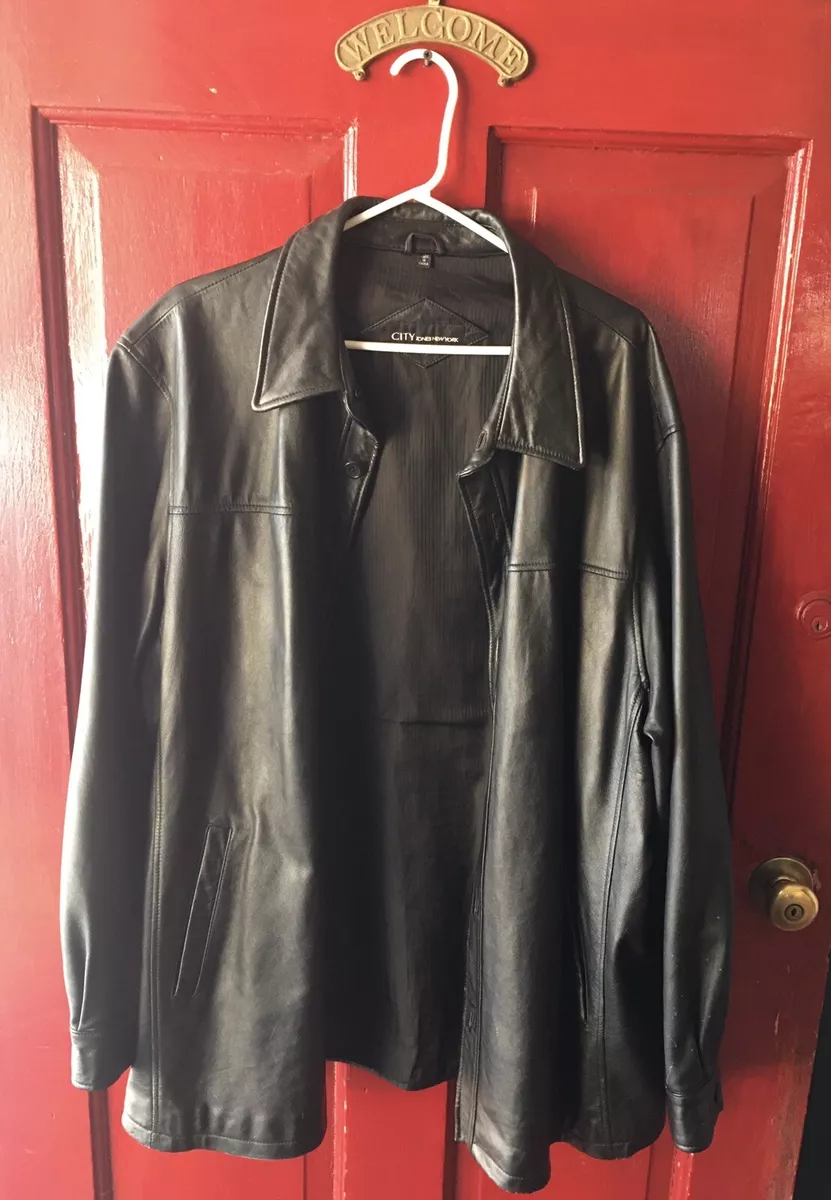 Mens Black Leather Jacket Size 48R- Classic Jones New York-Gently  Used-Pockets