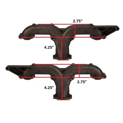 SBC Chevy 327 350 Corvette-Style 2-1/2 Inch Ram Horn Exhaust Manifolds, Pair - Picture 8 of 12