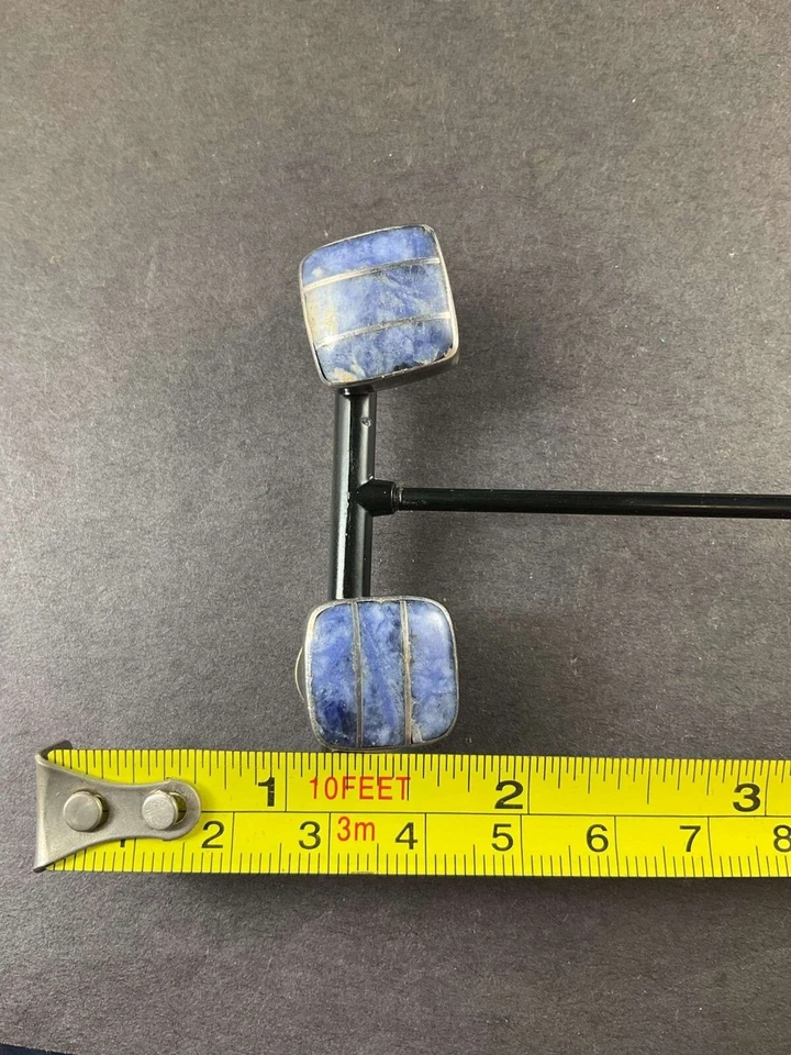 Pendientes artesanales con incrustaciones de lapislázuli de plata de ley - azul profundo con oro Fl Foto 3 de 4