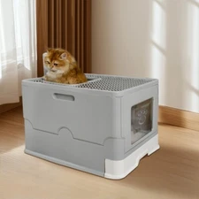XL Enclosed Cat Litter Box Odorless Toilet Slide Out Anti Spillage w/ Scoop Tray