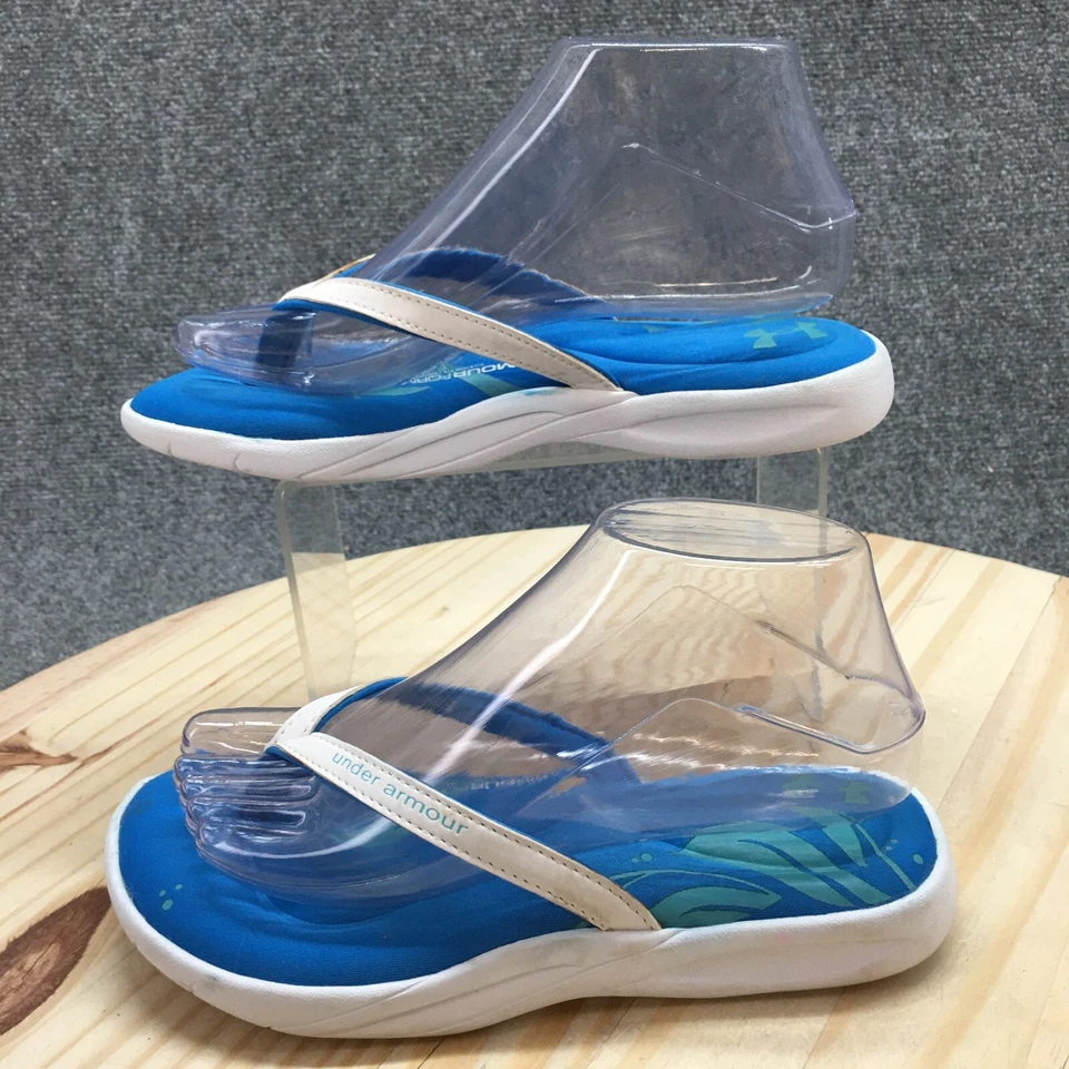 Under Armour Flip Flops Youth 5Y Blue White Form Thong Slip On Foam Faux Leather - Image 2 of 4