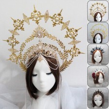 Women Baroque Cross Goddess Crown Tiara Exaggerated Headpiece Material DIY