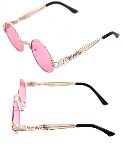 Men's Women's Round Shape Sunglasses Quavo Bad and Boujee Hip Hop Gold Pink - 第 1/10 張圖片