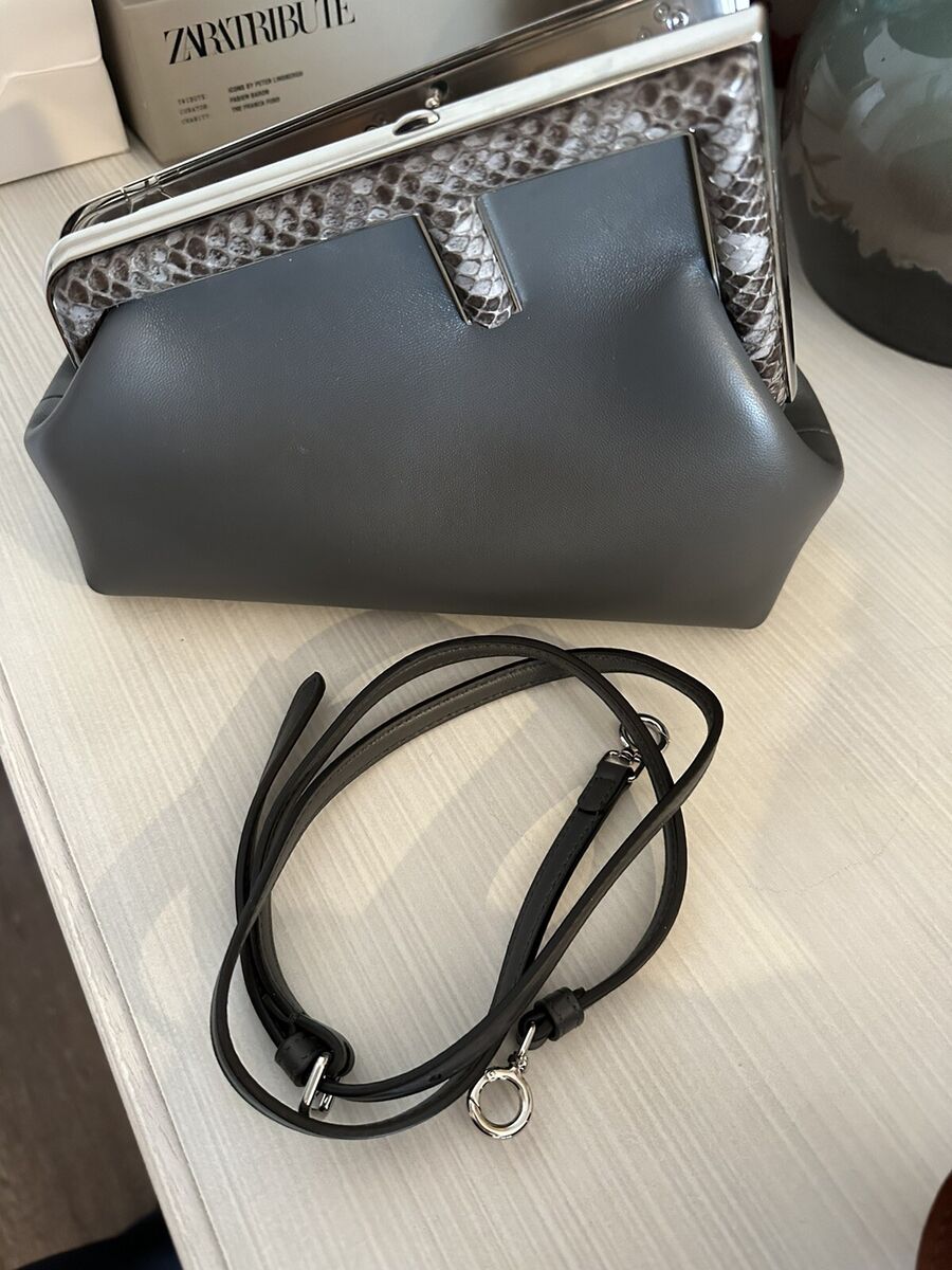 Fendi First Bag Leather Small Grey with python trim