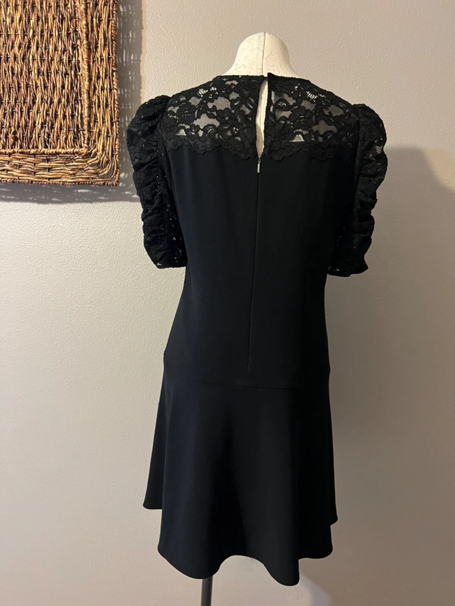 Rebecca Taylor A Line Dress 10 Black Short Lace Sleeve eBay