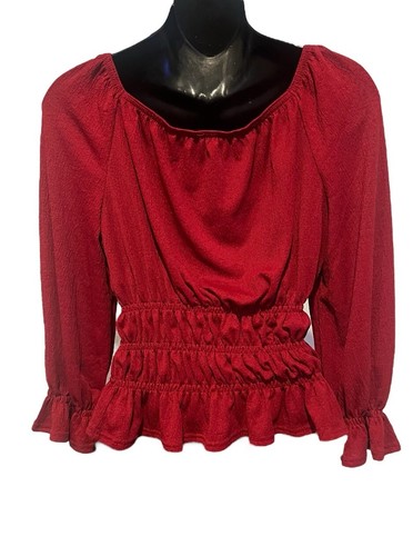 Blusa Campesina Roja Borgoña “Mía” Talla Grande - Imagen 3 de 5