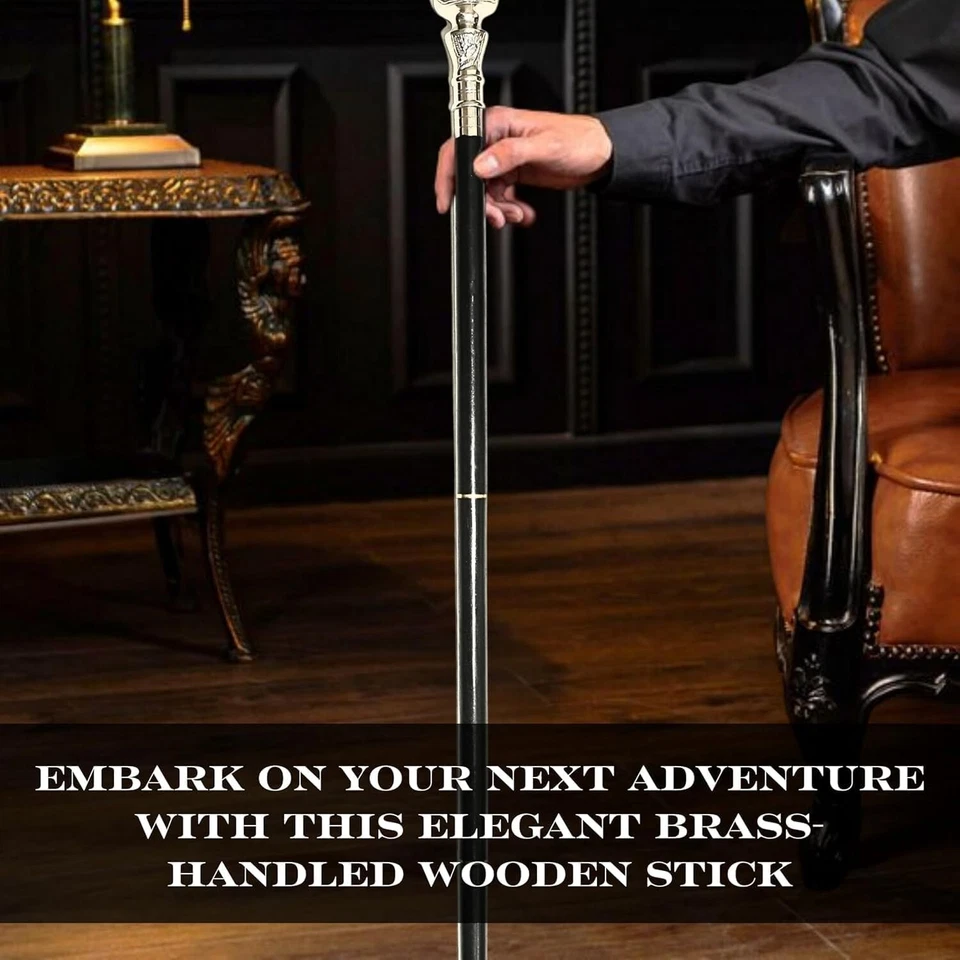 Antiguo bastón de madera vintage bastón de latón plateado mango perilla Foto 3 de 4