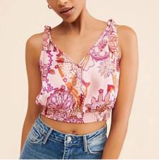 NWT Free People Weekend in Montauk Smocked Crop Tie Strap Tank size Medium