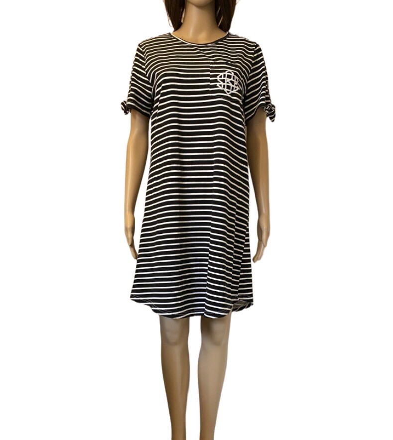 Marleylilly Womens Short Sleeves Knee Length Striped Stretch Dress