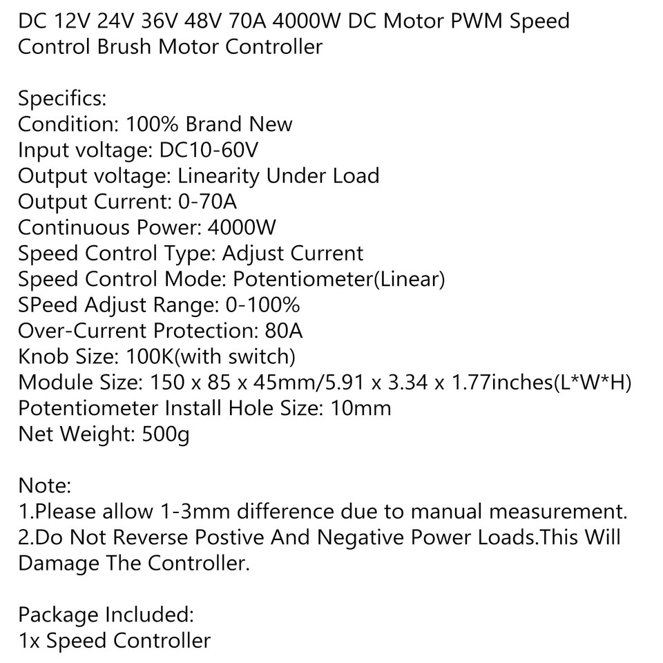DC 12V 24V 36V 48V 70A 4000W Motore DC PWM Regolatore di spazzole di controllo della velocà per controller motore DC posivo e negativo 502 DC 12V 24V 36V 48V 70A 4000W Motore DC PWM Regolatore di spazzole di controllo della velocà per controller motore DC posivo e negativo 502