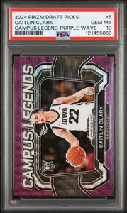 2024 PANINI PRIZM DRAFT PICKS CAMPUS LEGENDS PURPLE WAVE #5 CAITLIN CLARK PSA 10