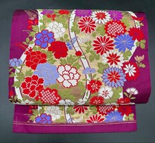 Japanischer Kimono Reine Seide Obi Gürtel Nagoya Retro Blumen Taisho Tachiwak