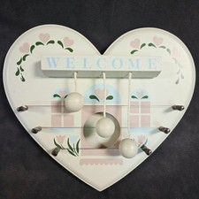 Vintage Welcome Heart Door Harp Chime Wood Wall Hanging Made Taiwan 8x7