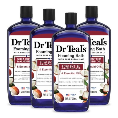 Dr Teal's Foaming Bath with Pure Epsom Salt, Shea 34 Fl Oz (Pack of 4), White 