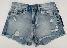 NWT Blank NYC Women s Hollyweird Button Fly Distressed Denim Shorts Blue Sz 26
