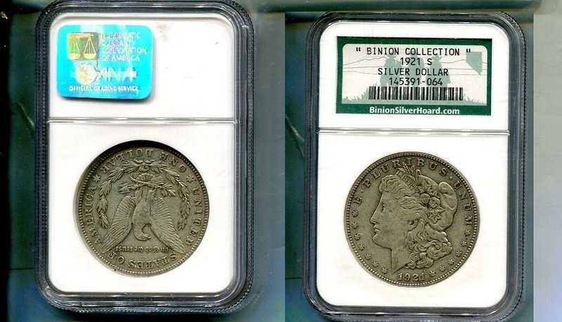 1921 S MORGAN SILVER DOLLAR NGC BINION COLLECTION 9730T