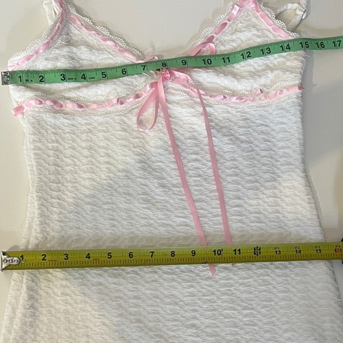 White Mini Dress Size M Pink Ribbon Babydoll Cottagecore fairy ethereal preppy - Picture 10 of 12