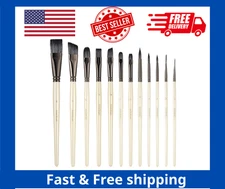 12 Artist Paint Brushes Set Acrylic Oil Watercolor Painting Drawing Craft Art 