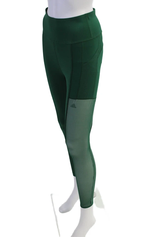 Ivy Park Womens Solid Sheer Panel Activewear Leggings Green Size S - Image 2 of 4