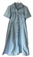 SEZANE Blue Denim Button Up Belted Midi Dress Women's Size 36