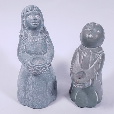 Vintage Signed ISABEL BLOOM Angel Boy Girl Taper Candle FIGURAL SCULPTURE SET