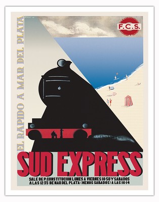 Sud Express Railway - Mar Del Plata - Vintage Travel Poster by Harris 1934