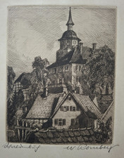 Radierung Walter Romberg Schloss Waldenbuch / Schönbuch (1944-1951) b. Stuttgart