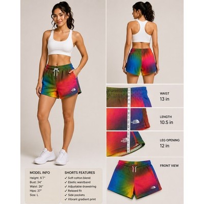The North Face Womens Rainbow Tie Dye Fleece Shorts Multicolor Relaxed Size M