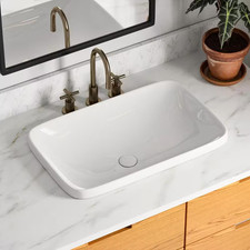 24 In. X 15 In. Drop-In Bathroom Sink Rectangle, White Semi-Recessed Vessel Sink