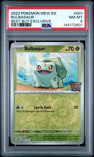 2023 POKEMON MEW EN-151 BEST BUY EXCLUSIVE #001 BULBASAUR PSA 8