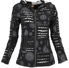 Goa Patchwork Jacke, Boho Kapuzenjacke - schwarz